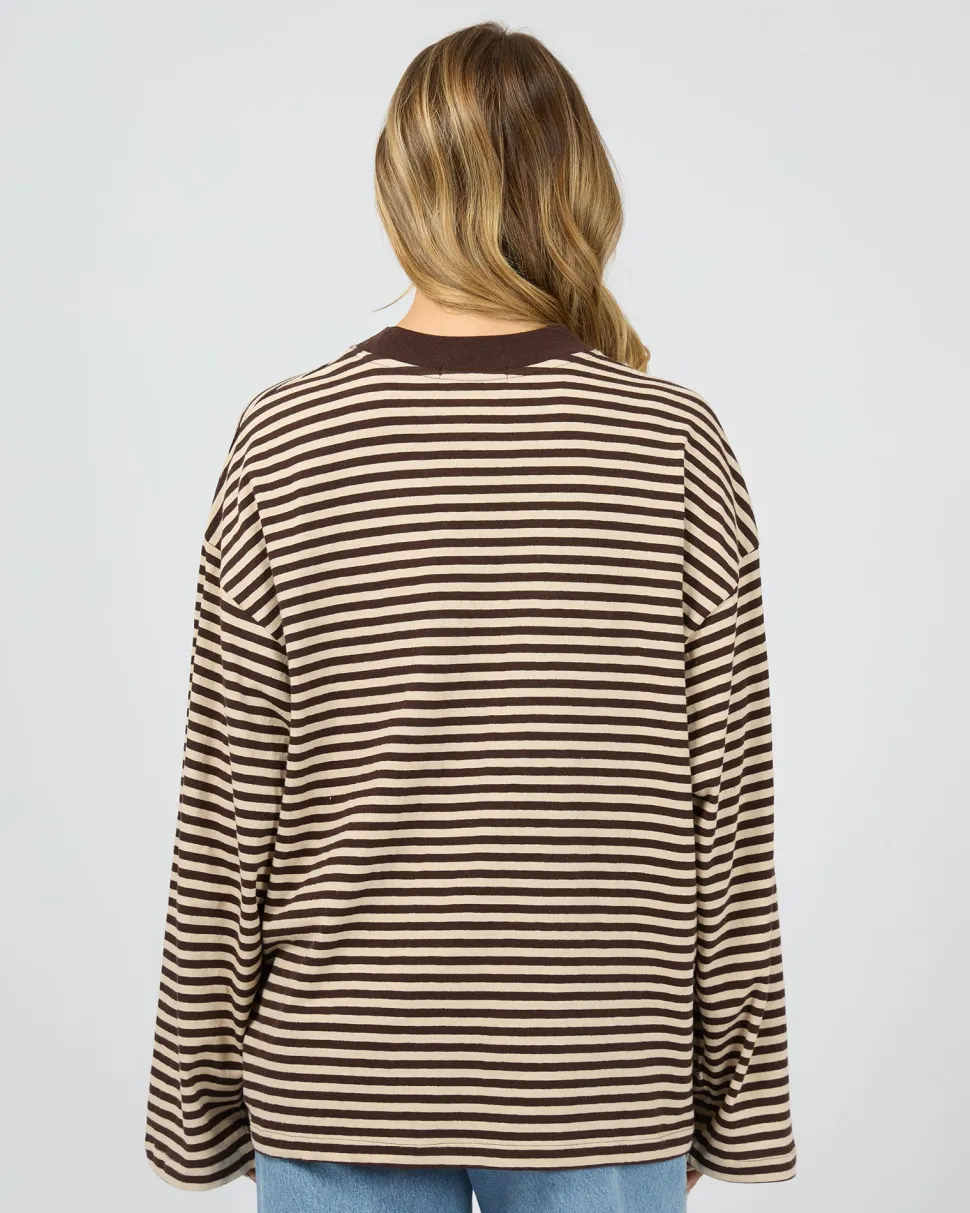 All About Eve Paloma Long Sleeve Stripe Tee - Brown