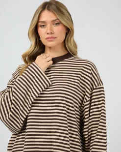 All About Eve Paloma Long Sleeve Stripe Tee - Brown