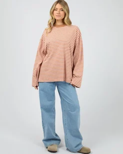 All About Eve Paloma Long Sleeve Stripe Tee - Cinnamon