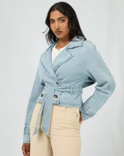 All About Eve Rio Cropped Trench - Light Blue
