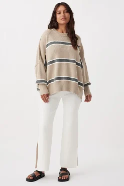ARCAA Harper Stripe Sweater - Taupe, Cream & Dark Grey Marle