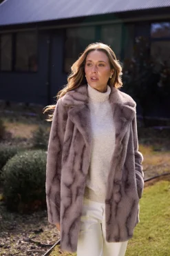 Brave & True Faux Fur Nadia Coat- Textured Mink
