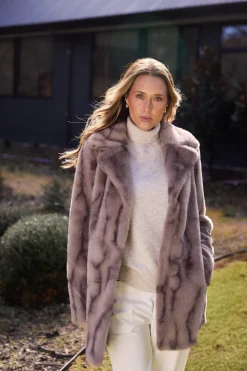 Brave & True Faux Fur Nadia Coat- Textured Mink
