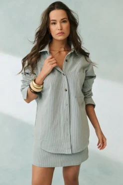 Cartel & Willow Tamika Shirt -Stripe Denim