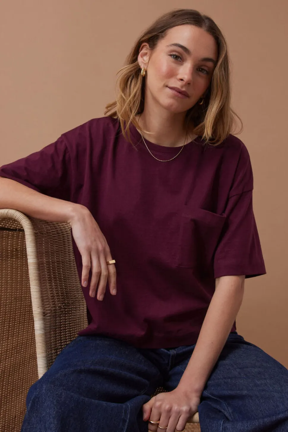 Ceres Boa Boxy Pocket Tee - Raisin
