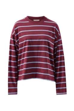 Ceres Life Beau Long Sleeve Slouchy Tee - Burgundy/Sky Blue