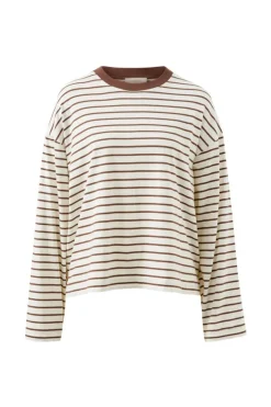 Ceres Life Beau Long Sleeve Slouchy Tee - Milk/ Brunette Brown Stripe