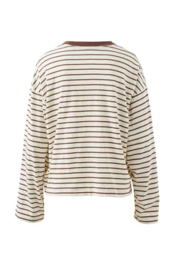 Ceres Life Beau Long Sleeve Slouchy Tee - Milk/ Brunette Brown Stripe