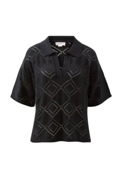 Ceres Life Demi Diamon Knit Collared Tee - Black