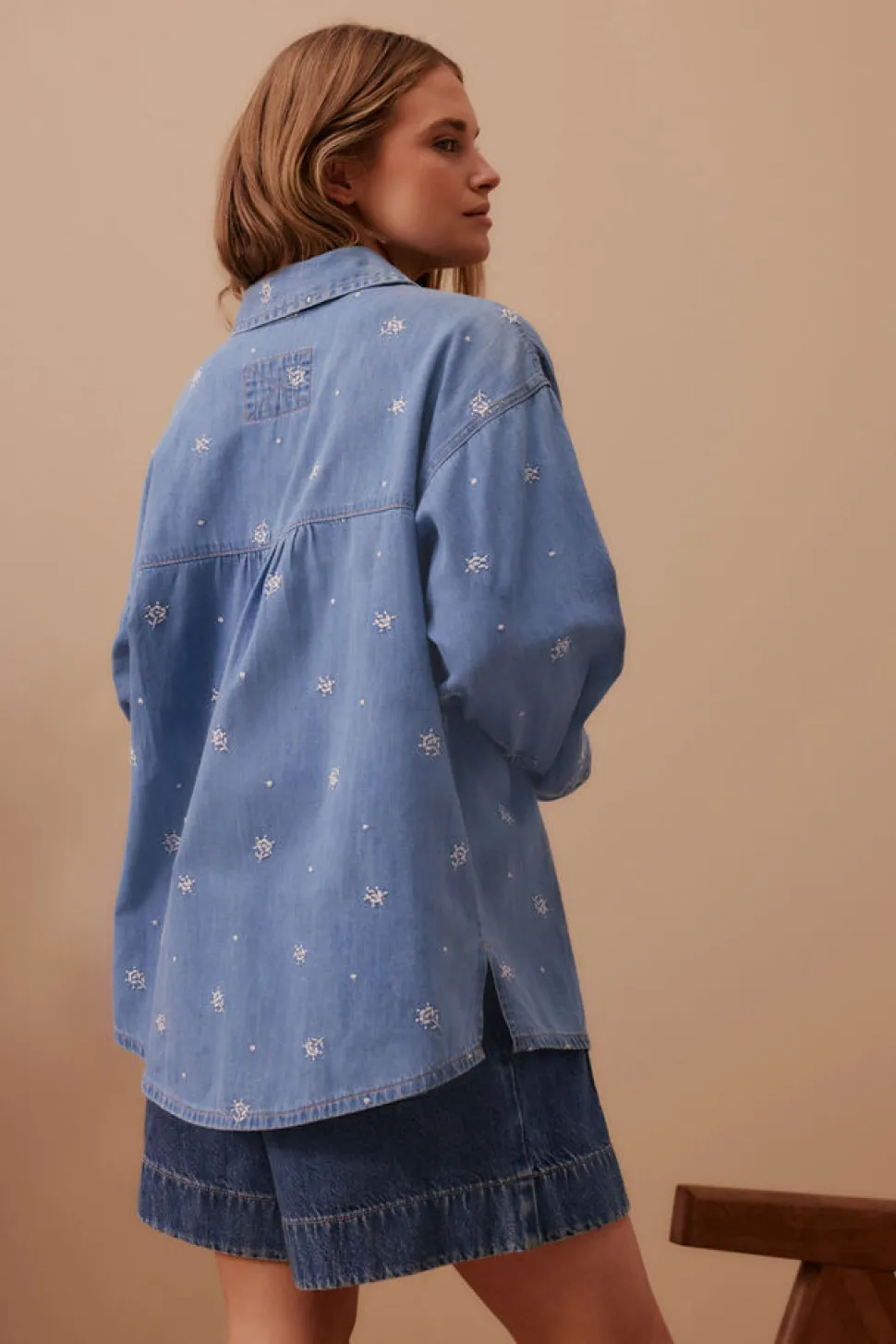 Ceres Life Embroidered Denim Shirt - Vintage Blue Flower