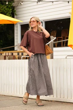 Ceres Life Florence Maxi Skirt - Chocolate White Stripe