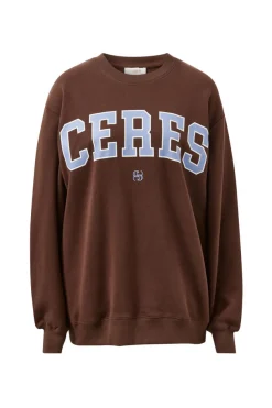 Ceres Life Isla Oversized Slouchy Crew - Brunette Brown Buff Sky Blue Heritage Logo