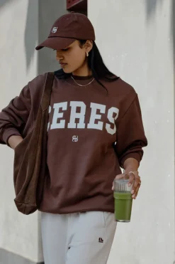 Ceres Life Isla Oversized Slouchy Crew - Chocolate Heritage