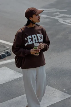 Ceres Life Isla Oversized Slouchy Crew - Chocolate Heritage