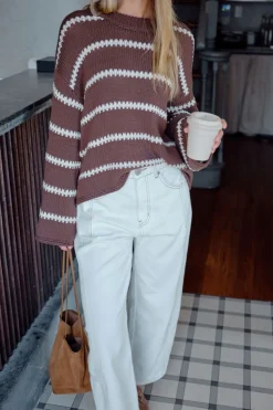 Ceres Life Lila Oversized Knit Crew - Chocolate Stripe
