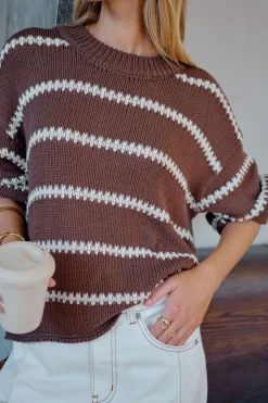 Ceres Life Lila Oversized Knit Crew - Chocolate Stripe