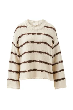 Ceres Life Lila Oversized Knit Crew - Ecru Stripe