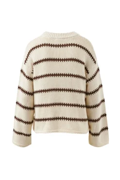 Ceres Life Lila Oversized Knit Crew - Ecru Stripe