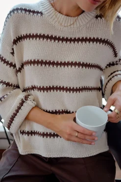 Ceres Life Lila Oversized Knit Crew - Ecru Stripe