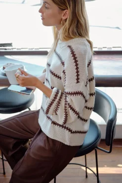 Ceres Life Lila Oversized Knit Crew - Ecru Stripe