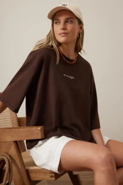 Ceres Life Liv Oversized Tee - Chocolate/Ceres Script