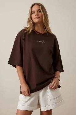 Ceres Life Liv Oversized Tee - Chocolate/Ceres Script