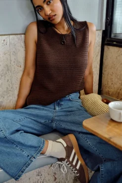 Ceres Life Margot Mesh Knit Tank - Chocolate
