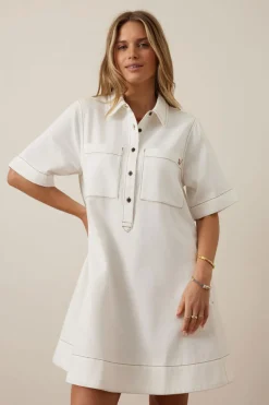 Ceres Life Milly Short Sleeve Mini Dress - Fresh Ecru