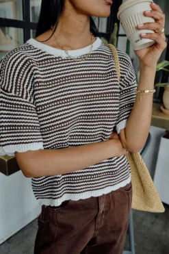 Ceres Life Nina Boxy Knit Tee - Chocolate Stripe
