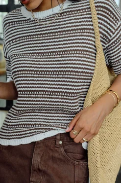 Ceres Life Nina Boxy Knit Tee - Chocolate Stripe