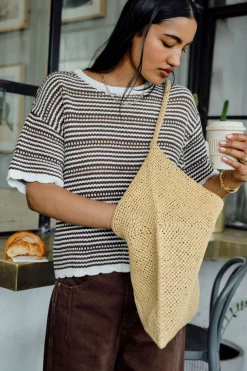 Ceres Life Nina Boxy Knit Tee - Chocolate Stripe