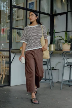 Ceres Life Nina Boxy Knit Tee - Chocolate Stripe
