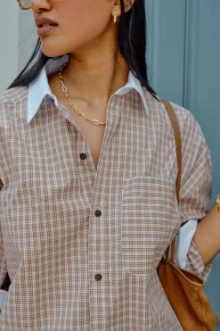 Ceres Life Peta Oversized Poplin Shirt - Toffee Check