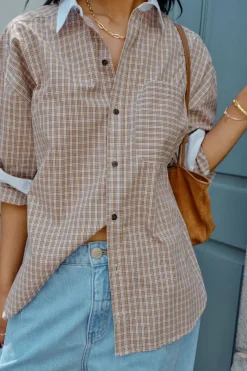 Ceres Life Peta Oversized Poplin Shirt - Toffee Check