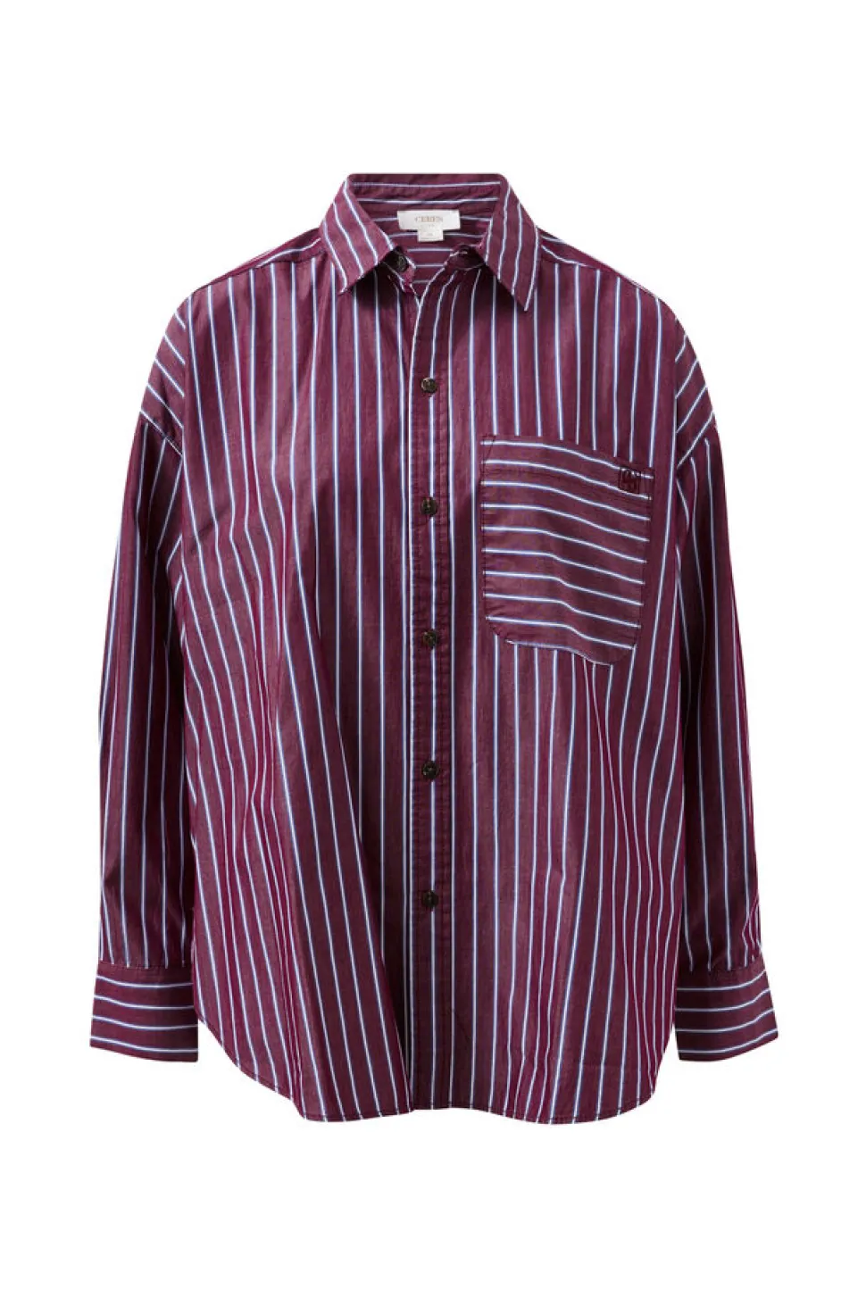 Ceres Life Peta Oversized Poplin Shirt - Burgundy Washed Navy Stripe