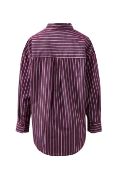 Ceres Life Peta Oversized Poplin Shirt - Burgundy Washed Navy Stripe
