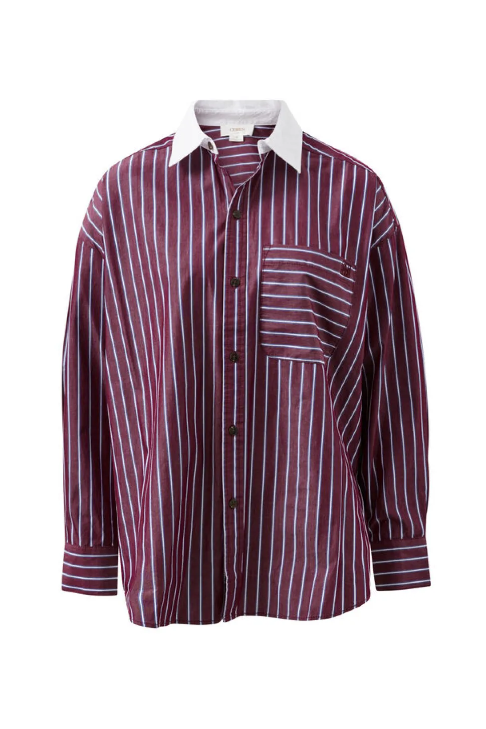 Ceres Life Peta Oversized Poplin Shirt - Burgundy Washed Navy Stripe White Collar