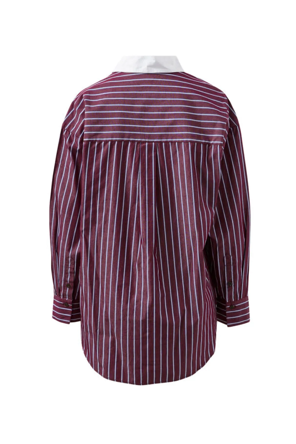Ceres Life Peta Oversized Poplin Shirt - Burgundy Washed Navy Stripe White Collar