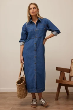 Ceres Life Rae Long Sleeve Midi Dress - Fresh Indigo
