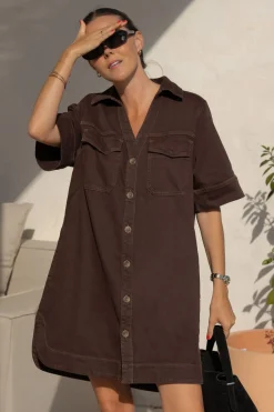 Ceres Life Sammy Relaxed Shirt Dress - Chocolate