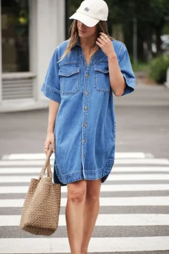 Ceres Life Sammy Relaxed Shirt Dress - Fresh Indigo