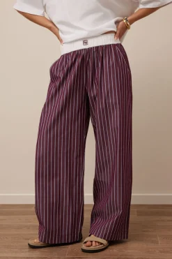 Ceres Life The Lounge Pant - Burgundy Washed Navy Stripe