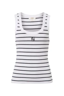 Ceres Life Zoe Contour Rib Scoop Tank - White/New Navy Monogram Embroidery