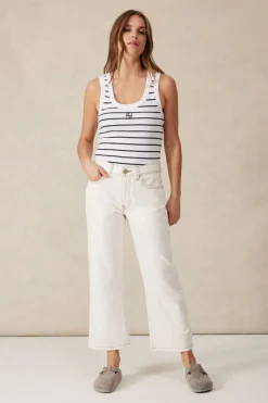 Ceres Life Zoe Contour Rib Scoop Tank - White/New Navy Monogram Embroidery