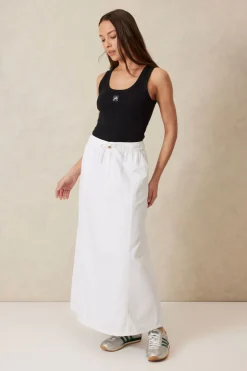 Ceres Life Zoe Contour Rib Scoop Tank - Black/White Monogram Embroidery