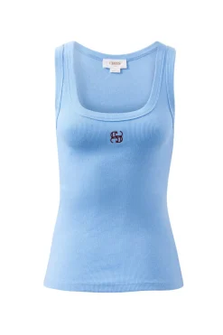 Ceres Life Zoe Contour Rib Scoop Tank - Powder Blue Monogram Embroidery