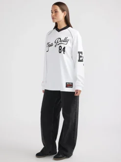 Ena Pelly Script Jersey Long Sleeve Tee - White