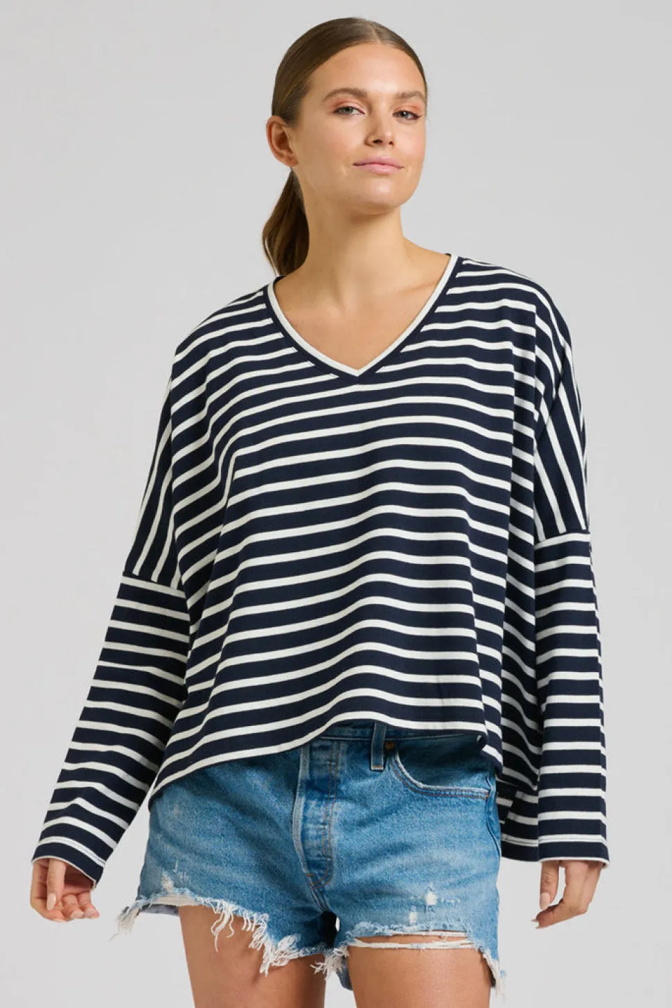 Est 1971 Breton Cotton Long Sleeve Top - French Navy & White