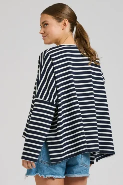 Est 1971 Breton Cotton Long Sleeve Top - French Navy & White