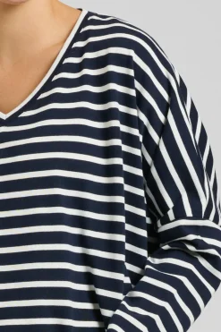 Est 1971 Breton Cotton Long Sleeve Top - French Navy & White